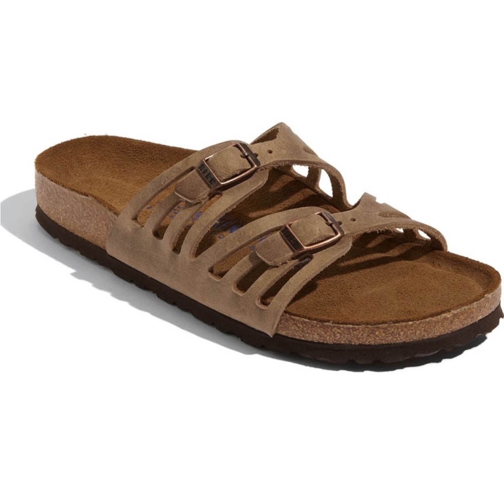 Birkenstock Grenada‎ Softbed Leather Womens Brown Suede Sandals with Buckles, 36